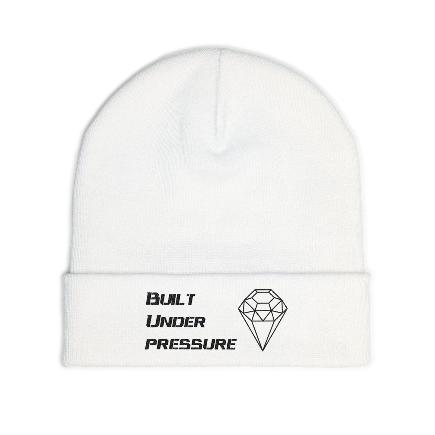 "Built Under Pressure" Black on White Knit Beanie