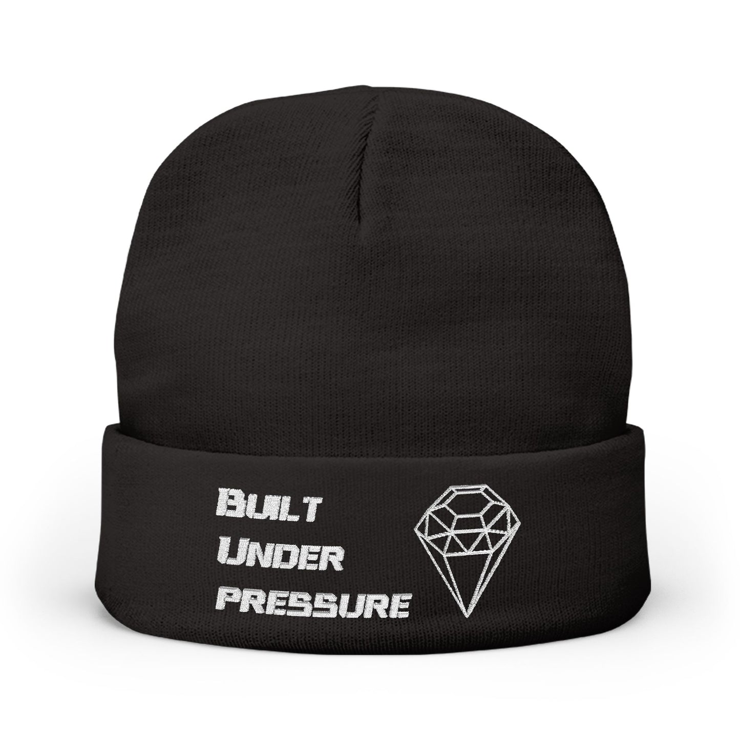 "Built Under Pressure" White on Black Knit Unisex Beanie