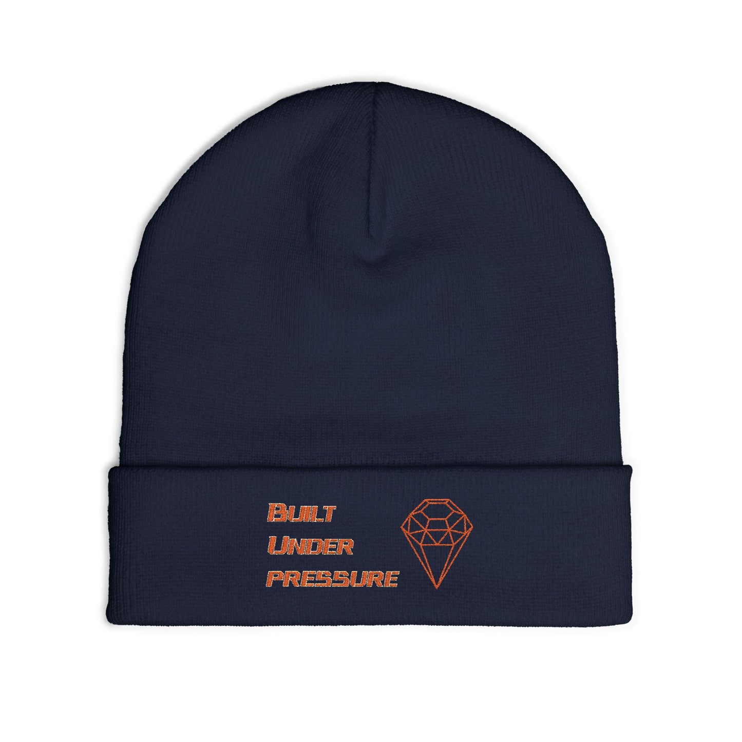 "Built Under Pressure" Orange and Blue Knit Unisex Beanie