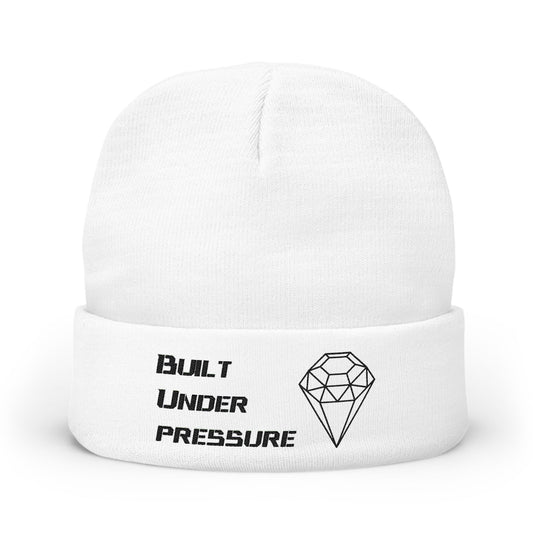 "Built Under Pressure" Black on White Knit Beanie