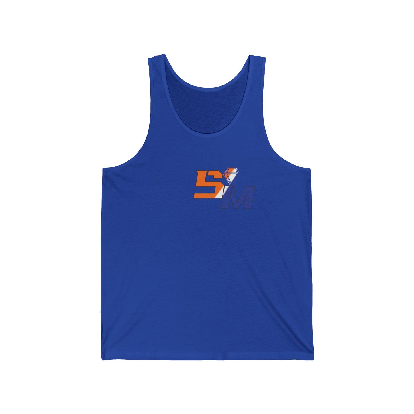 SM Strongmates Orange and Blue Skies Limited Logo Tank Top — Minimal Athletic Graphic Jersey Tank