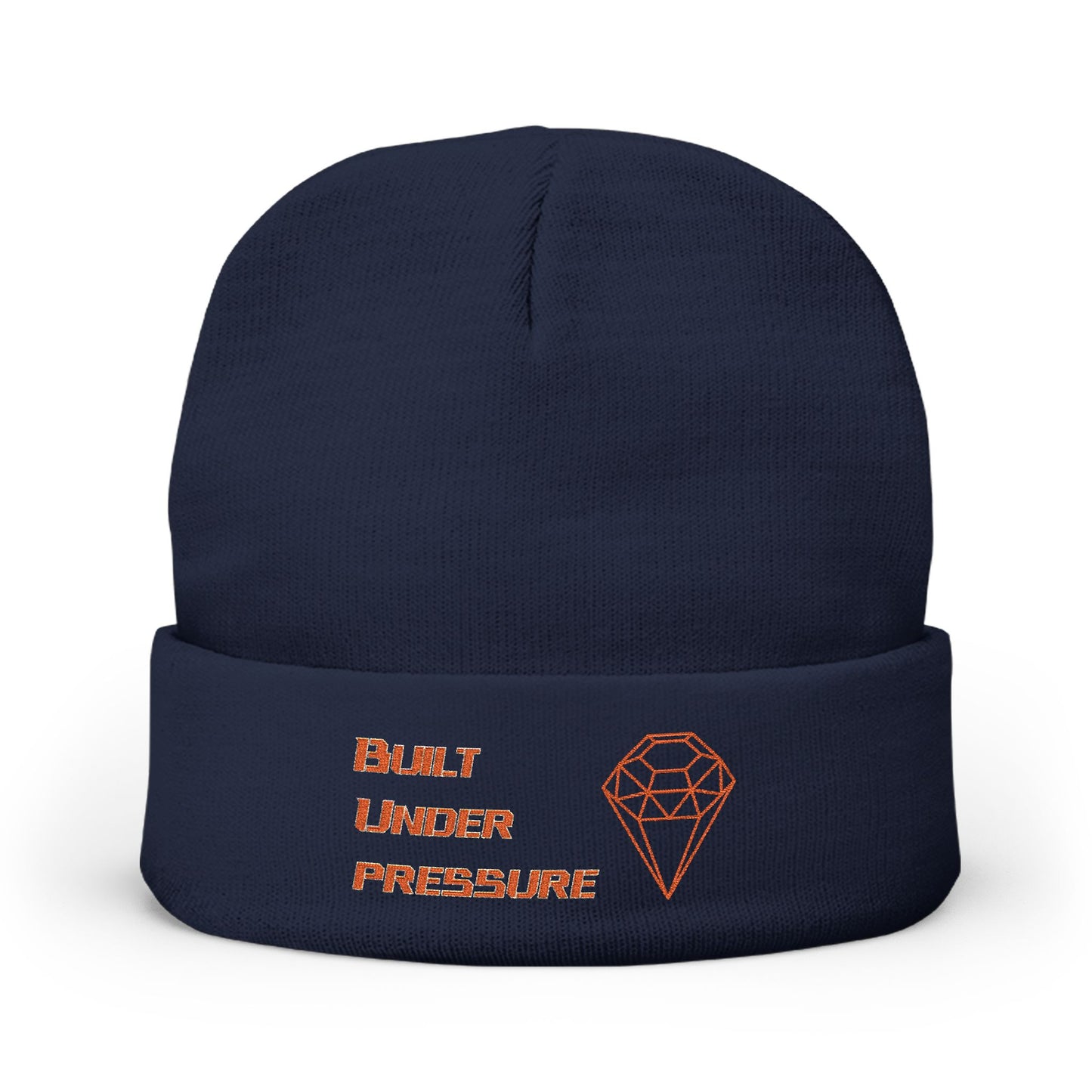 "Built Under Pressure" Orange and Blue Knit Unisex Beanie