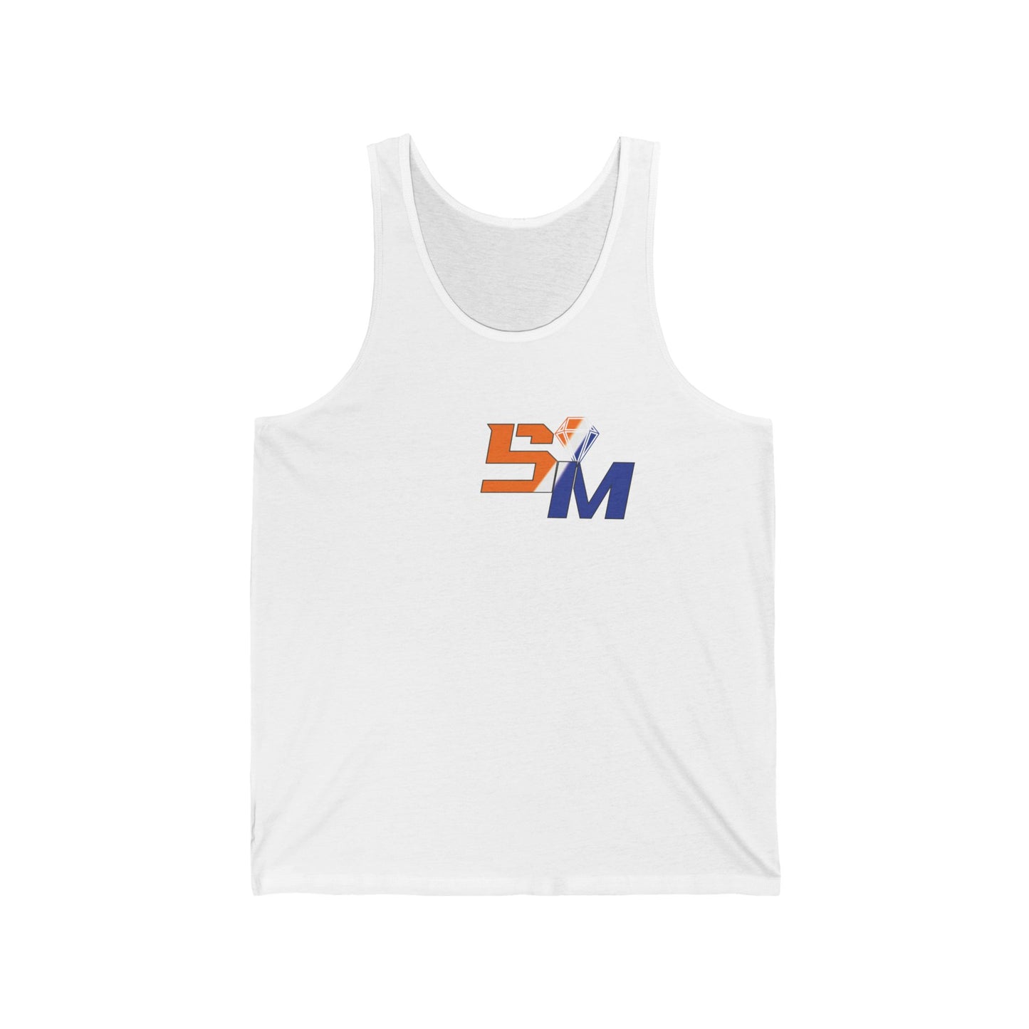 SM Strongmates Orange and Blue Skies Limited Logo Tank Top — Minimal Athletic Graphic Jersey Tank