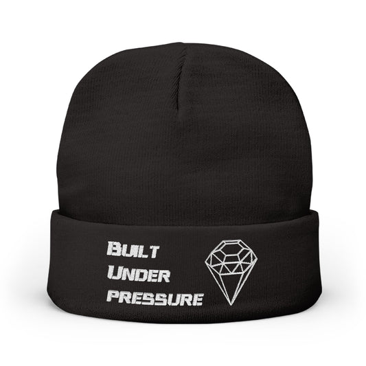 "Built Under Pressure" White on Black Knit Unisex Beanie